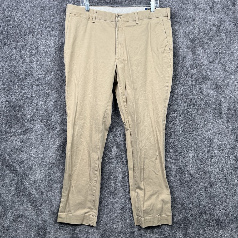 Polo Ralph Lauren Khaki Stretch Straight Fit Pants 36x30 Pleated Chino Casual